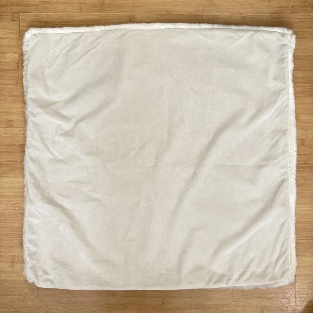 Set Of 2 Pottery Barn 26x26 Ivory Faux Fur Pillow Cover w/Zipper Close